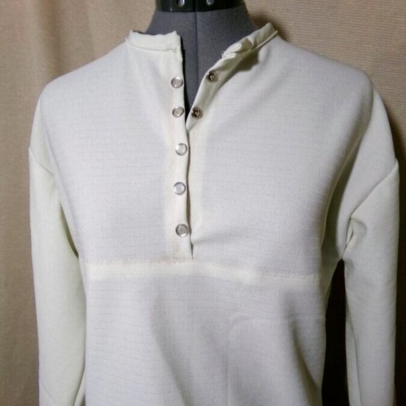 Lightweight 1/2 snap up Henley Top M Minty yellow Crew neck long sleeve Blouse - Picture 2 of 11